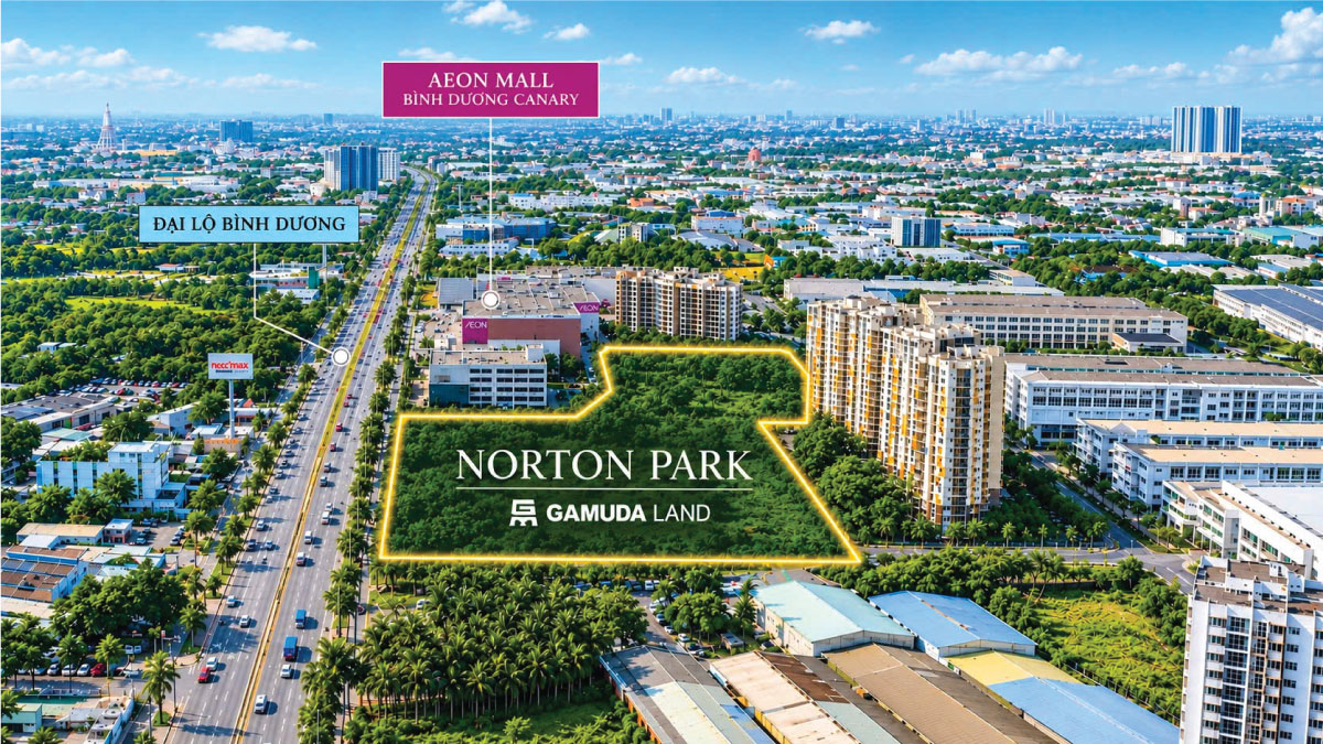 Dự án Norton Park Bình Dương nằm trên trục Quốc lộ 13, thuận tiện kết nối TP.HCM, TP. Thủ Dầu Một và nhiều khu công nghiệp, trung tâm thương mại trong khu vực.