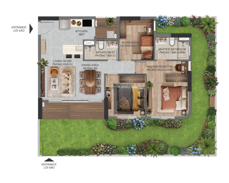 Phối cảnh căn hộ sân vườn tầng 1 Norton Park