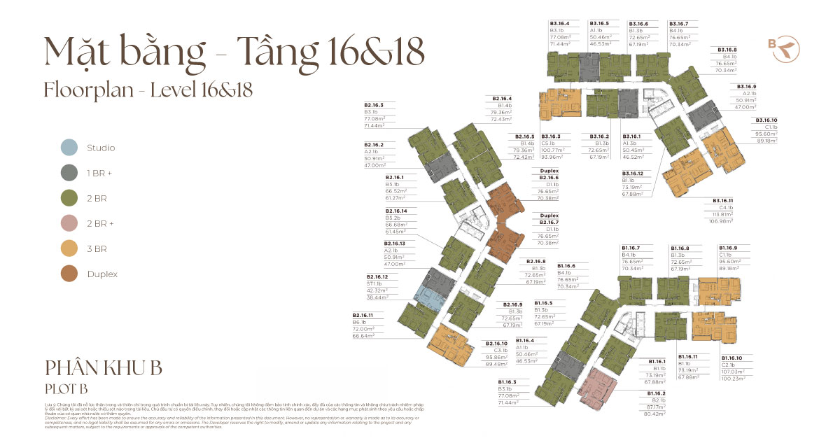 mặt bằng tầng 16 và 18 dự án norton park