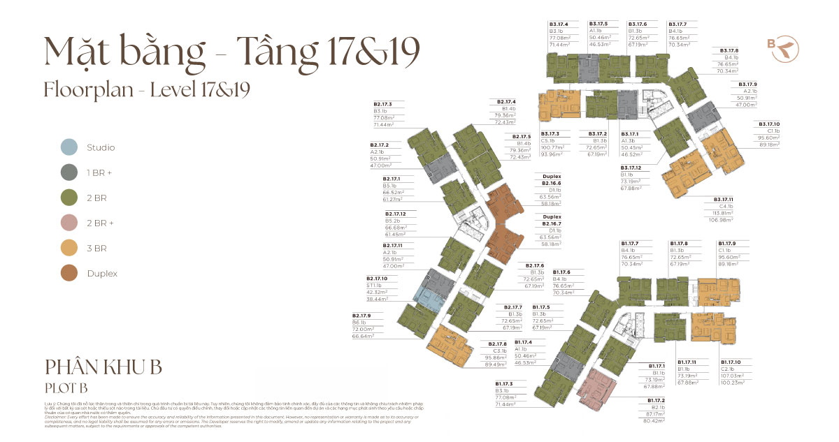 mặt bằng tầng 17 và 19 dự án norton park