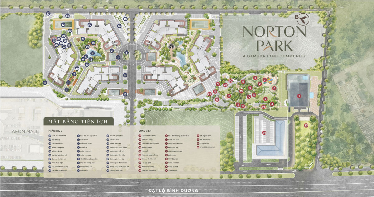 Mặt bằng tổn thể tiện ích dự án Norton Park
