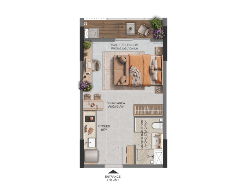 Phối cảnh nội thất căn hộ Studio Norton Park